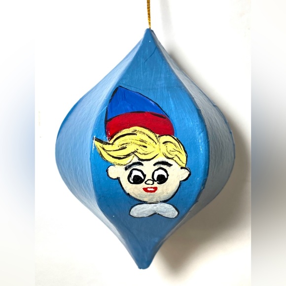 ORIGINAL Hand Painted Rudolph Hermie Santa 6 Side Paper Mache Christmas Ornament - Picture 2 of 9